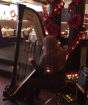 Erin Hill, playing her harp on Long Island