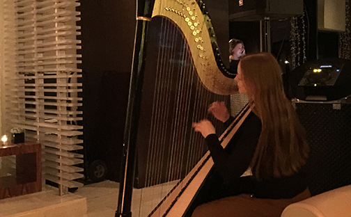 Erin playing her harp at the W Hotel in NYC